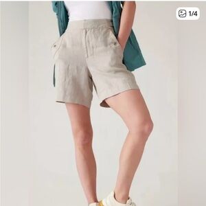 Athleta Women’s Linen Blend Shorts Beige Size 4 High Rise Pockets Casual Summer